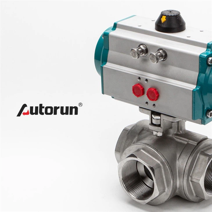 Pneumatyczny trójdrożny zawór kulowy z gwintem wewnętrznym